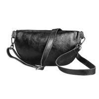 Made in Italy DAMEN LEDER Gürteltasche Crossbody Hüfttasche Bauchtasche Umhängetasche Brusttasche CrossOver Bodybag Schultertasche Handytasche Geldtasche Tasche Schminktasche Kosmetiktasche Schwarz (Metallic)