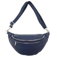 MADE IN ITALY DAMEN LEDER TASCHE Gürteltasche Crossbody Hüfttasche Bauchtasche Umhängetasche Schultertasche Brusttasche CrossOver Ledertasche Bodybag Navy