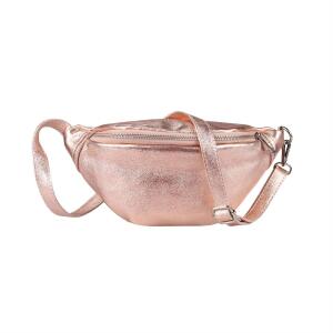 MADE IN ITALY DAMEN LEDER TASCHE Gürteltasche Crossbody Hüfttasche Bauchtasche Umhängetasche Schultertasche Brusttasche CrossOver Ledertasche Bodybag Rose Metallic