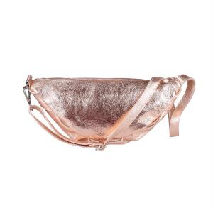 MADE IN ITALY DAMEN LEDER TASCHE Gürteltasche Crossbody Hüfttasche Bauchtasche Umhängetasche Schultertasche Brusttasche CrossOver Ledertasche Bodybag Rose Metallic