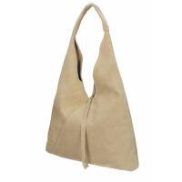 Made in Italy Damen XXL Leder Tasche Handtasche Wildleder Shopper Schultertasche Hobo-Bag Umhängetasche Ledertasche Beuteltasche Velourleder DIN-A4 Taupe