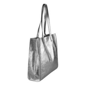 DAMEN LEDER TASCHE Set 2in1 SHOPPER Schultertasche HOBO Bag Umhängetasche Schmucktasche DIN-A4 Silber (Dunkel)
