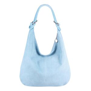 Made in Italy Damen XXL Ledertasche Wildleder Hobo Bag Shopper Tasche Schultertasche Beuteltasche City Reise Freizeit Urlaub Umhängetasche Hellblau