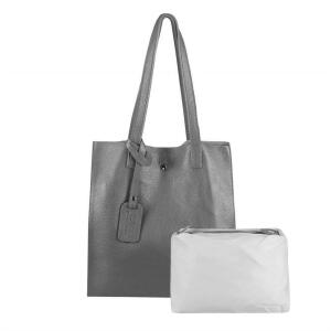 DAMEN LEDER TASCHE Set 2in1 SHOPPER Schultertasche HOBO Bag Umhängetasche Schmucktasche DIN-A4 Beige