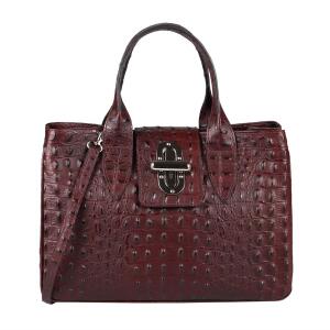 Made in Italy Damen Echt Leder Tasche Kroko-Prägung Business Shopper Aktentasche Schultertasche Handtasche Ledertasche Umhängetasche Tote Bag Bordo (Kroko-Prägung)