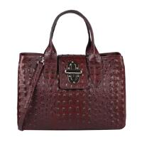 Made in Italy Damen Echt Leder Tasche Kroko-Prägung Business Shopper Aktentasche Schultertasche Handtasche Ledertasche Umhängetasche Tote Bag Bordo (Kroko-Prägung)
