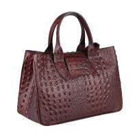 OBC Made in Italy Damen Echt Leder Tasche Kroko-Prägung Business Shopper Aktentasche Schultertasche Handtasche Ledertasche Umhängetasche Tote Bag Bordo (Kroko-Prägung)