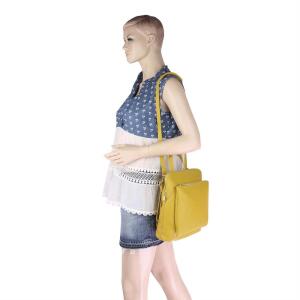 OBC Made in Italy Damen echt Leder Rucksack Tasche Daypack Lederrucksack Schultertasche Rucksacktasche Handtasche Crossbody Senfgelb (25x30x11)
