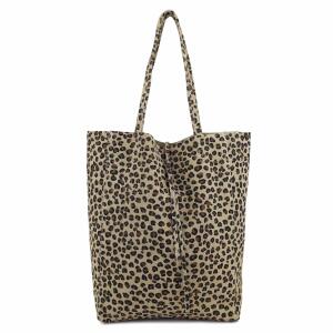 Made in Italy DAMEN LEDER TASCHE DIN-A4 Shopper Schultertasche Henkeltasche Tote Bag Leopard-Beige