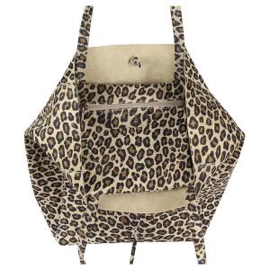 Made in Italy DAMEN LEDER TASCHE DIN-A4 Shopper Schultertasche Henkeltasche Tote Bag Leopard-Beige