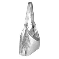 OBC Made in Italy Damen Echt Leder Tasche Rucksack 2 in 1 Umhängetasche Schultertasche Daypack Rucksacktasche Metallic Shopper Cityrucksack Freizeitrucksack Silber (echtes Leder)