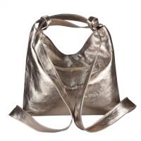 OBC Made in Italy Damen Echt Leder Tasche Rucksack 2 in 1 Umhängetasche Schultertasche Daypack Rucksacktasche Metallic Shopper Backpack Cityrucksack Freizeitrucksack Bronze (echtes Leder)