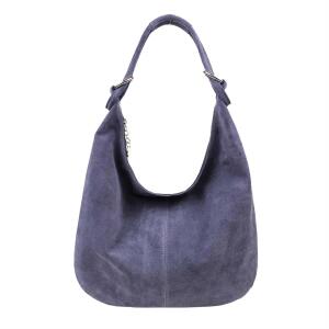 Made in Italy Damen XXL Ledertasche Wildleder Shopper Tasche Stahlblau