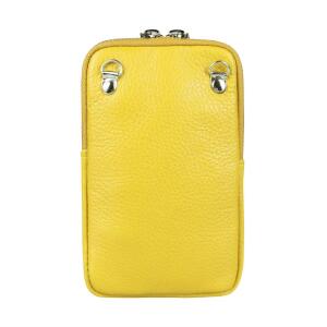 Made in Italy Damen Leder Smartphone Tasche Umhängetasche Schultertasche Handytasche Minibag Geldtasche Ledertasche Crossbody Abendtasche Gelb