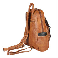 OBC Damen Rucksack Tasche Schultertasche Leder Optik Daypack Backpack Handtasche Tagesrucksack Cityrucksack CognacV1