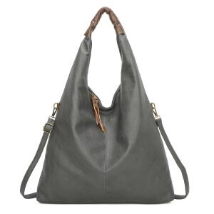 XXL Damen Tasche Shopper Schultertasche Handtasche Umhängetasche Freizeittasche Leder Optik Beuteltasche Grau