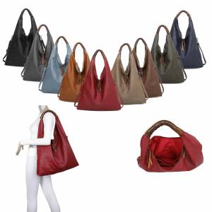 XXL Damen Tasche Shopper Schultertasche Handtasche Umhängetasche Freizeittasche Leder Optik Beuteltasche Grau