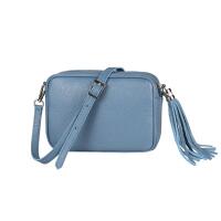Made in Italy DAMEN LEDER TASCHE Umhängetasche Schultertasche Cross-Over Crossbody Bag Glattleder Schmucktasche Fransen Ledertasche Jeansblau