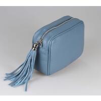 Made in Italy DAMEN LEDER TASCHE Umhängetasche Schultertasche Cross-Over Crossbody Bag Glattleder Schmucktasche Fransen Ledertasche Jeansblau
