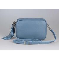 Made in Italy DAMEN LEDER TASCHE Umhängetasche Schultertasche Cross-Over Crossbody Bag Glattleder Schmucktasche Fransen Ledertasche Jeansblau