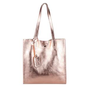 DAMEN LEDER TASCHE Set 2in1 SHOPPER Schultertasche HOBO Bag Umhängetasche Metallic Schmucktasche DIN-A4 Rose-Gold