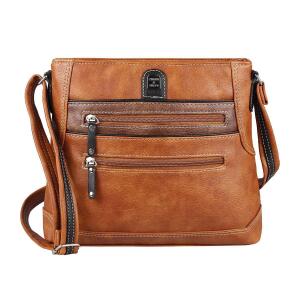 Damen Tasche Schultertasche Vintage Shopper Leder Optik Crossbody Umhängetasche Crossover Reisetasche Cognac 31x27x6 cm