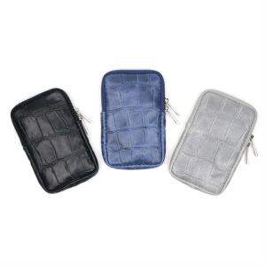 Made in Italy Damen Leder Handytasche Kroko Smartphone Tasche Umhängetasche Schultertasche Minibag Geldtasche Ledertasche Crossbody Abendtasche Schwarz-Kroko