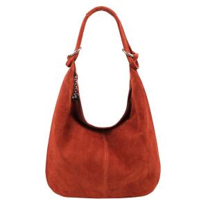 Made in Italy Damen XXL Ledertasche Wildleder Shopper Tasche Schultertasche Umhängetasche Hobo-Bag Beuteltasche Handtasche Rost