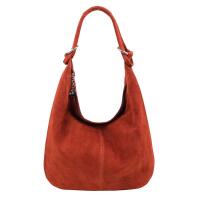 Made in Italy Damen XXL Ledertasche Wildleder Shopper Tasche Schultertasche Umhängetasche Hobo-Bag Beuteltasche Handtasche Rost