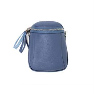 Made in Italy Damen Leder Tasche Umhängetasche Schultertasche Handytasche Geldtasche Ledertasche Crossbody Abendtasche Mini Bag Jeansblau