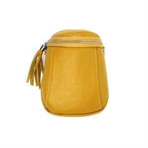 Made in Italy Damen Leder Tasche Umhängetasche Schultertasche Handytasche Geldtasche Ledertasche Crossbody Abendtasche Mini Bag Senfgelb