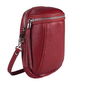 Made in Italy Damen Leder Tasche Umhängetasche Schultertasche Handytasche Geldtasche Ledertasche Crossbody Abendtasche Mini Bag Rot