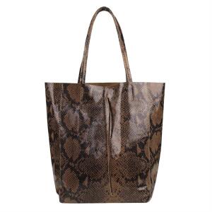 Made in Italy DAMEN LEDER TASCHE DIN-A4 Schlange Shopper Schultertasche Henkeltasche Tote Bag Braun (Schlange)