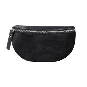 Made in Italy DAMEN LEDER Gürteltasche Crossbody Hüfttasche Bauchtasche Umhängetasche Brusttasche CrossOver Bodybag Schultertasche Handytasche Geldtasche Tasche Schminktasche Kosmetiktasche Schwarz Pelz