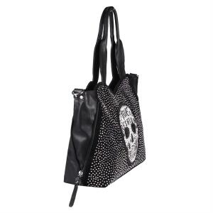XXL Damen Totenkopf Tasche Handtasche Skulls Shopper Beuteltasche Schultertasche Umhängetache Reisetasche Weekender Schädel Gothic Bag Schwarz