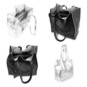 DAMEN LEDER TASCHE Set 2in1 SHOPPER Schultertasche HOBO Bag Umhängetasche Schmucktasche DIN-A4 Antik Silber