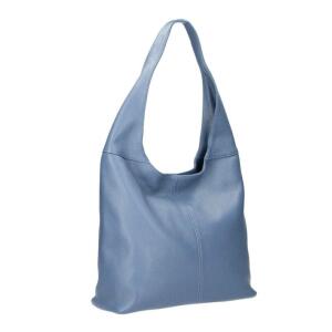 OBC Made in Italy Damen Leder Tasche Shopper Schultertasche Umhängetasche Handtasche Beuteltasche Hobo Bag Ledertasche Nappaleder Jeansblau