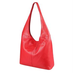 OBC Made in Italy Damen Leder Tasche Shopper Schultertasche Umhängetasche Handtasche Beuteltasche Hobo Bag Ledertasche Nappaleder Rot