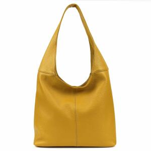 OBC Made in Italy Damen Leder Tasche Shopper Schultertasche Umhängetasche Handtasche Beuteltasche Hobo Bag Ledertasche Nappaleder Gelb