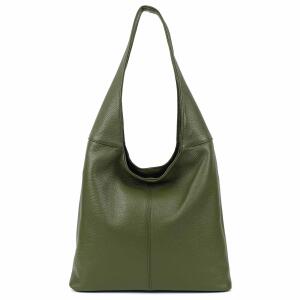 Made in Italy Damen Leder Tasche Shopper Schultertasche Umhängetasche Handtasche Beuteltasche Hobo Bag Ledertasche Nappaleder Olivgrün
