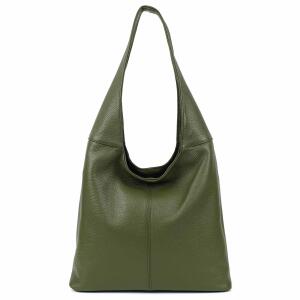 OBC Made in Italy Damen Leder Tasche Shopper Schultertasche Umhängetasche Handtasche Beuteltasche Hobo Bag Ledertasche Nappaleder Olivgrün