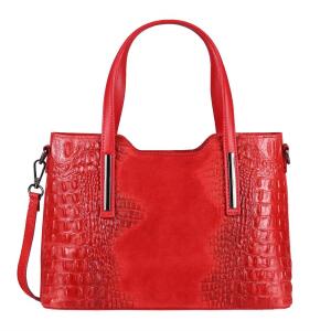 MADE IN ITALY DAMEN Echt LEDER TASCHE KROKO-Prägung Business Shopper Schultertasche Handtasche Ledertasche Umhängetasche Wildleder Rot