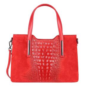 MADE IN ITALY DAMEN Echt LEDER TASCHE KROKO-Prägung Business Shopper Schultertasche Handtasche Ledertasche Umhängetasche Wildleder Rot