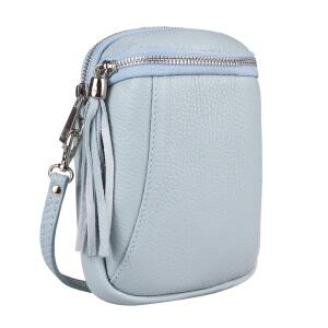 Made in Italy Damen Leder Tasche Umhängetasche Schultertasche Handytasche Geldtasche Ledertasche Crossbody Abendtasche Mini Bag Hellblau