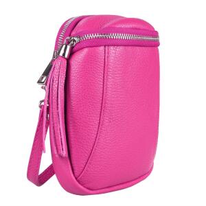 Made in Italy Damen Leder Tasche Umhängetasche Schultertasche Handytasche Geldtasche Ledertasche Crossbody Abendtasche Mini Bag Pink