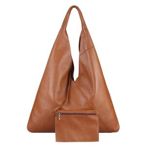Made in Italy Damen XXL Leder Tasche Handtasche Shopper Schultertasche Hobo-Bag Umhängetasche Ledertasche Beuteltasche DIN-A4 Cognac 45x36x10 cm