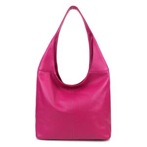 OBC Made in Italy Damen Leder Tasche Shopper Schultertasche Umhängetasche Handtasche Beuteltasche Hobo Bag Ledertasche Nappaleder Pink
