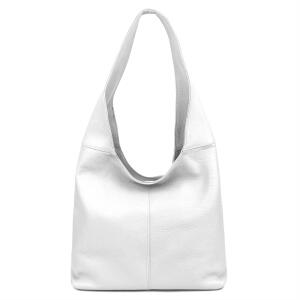 OBC Made in Italy Damen Leder Tasche Shopper Schultertasche Umhängetasche Handtasche Beuteltasche Hobo Bag Ledertasche Nappaleder Weiß