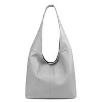 Made in Italy Damen Leder Tasche Shopper Schultertasche Umhängetasche Handtasche Beuteltasche Hobo Bag Ledertasche Nappaleder Hellgrau