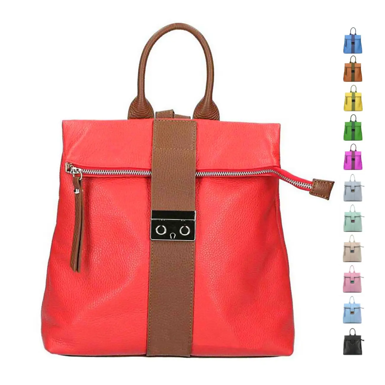 Made in Italy XL Damen Leder Roll Top Rucksack...